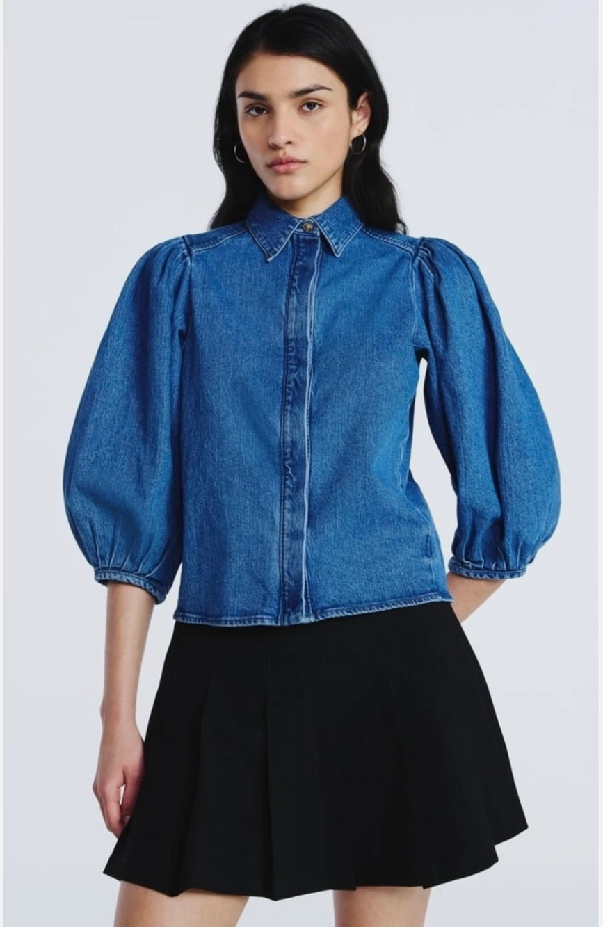 NWT Scoop Women’s Denim Puff Sleeve Button-Front Shirt Medium Wash Size XXL